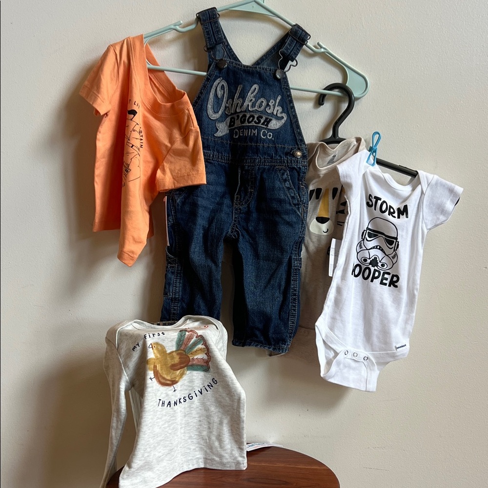 OshKosh B'gosh Denim Overalls with Graphic Tees Set